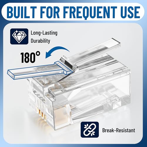 Uvital RJ11 6P4C Telephone Plugs 100 Pack - Replacement Modular Connectors