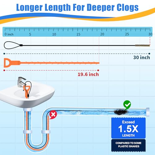 30-Inch Metal Drain Snake Clog Remover for Shower & Sink Drains - 5 Pack