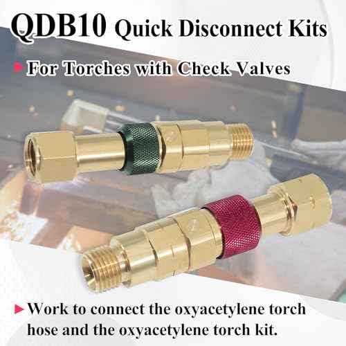 QDB10 Quick Disconnect Kits for Torches with Check Valves, Torch-to-Hose Set, Fuel-Red, Oxy-Green, Brass
