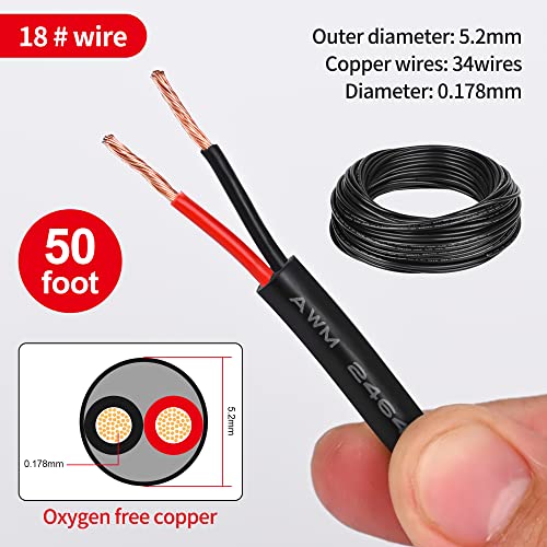 Lesnlok 50FT 18AWG 2 Conductor PVC Copper Wire for LED Lighting, Automotive, Solar