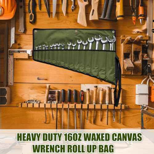 16 Pockets Wrench Roll Up Organizer, Wrench Bag and Tool Organizer Bag, Wrench Roll Up Pouch with Water Proof Oxford Cloth, Roll Up Tool Bag for Wrench Organization, Electrician Gifts