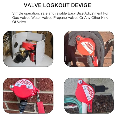 Gate Valve Lockout and Safety Padlock,Red Hose Bib Lock for 1 to 2-1/2 in Dia Outdoor Faucet Knob/Water Spigot/Propane Tank Valve Handles
