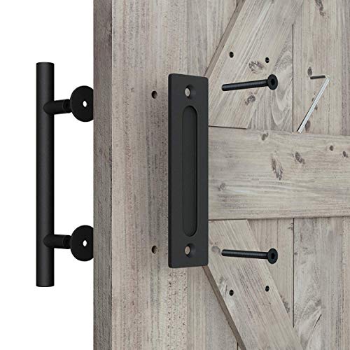 SMARTSTANDARD 12 Inch Heavy Duty Barn Door Handle Black Two-Side Round Design