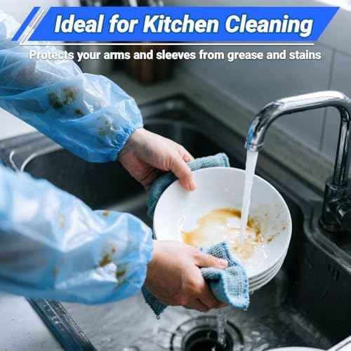 Disposable Arm Sleeves Covers - 100 Pcs Plastic Sleeve Protectors for Arms Waterproof Oilproof Disposable Oversleeves Covers for Painting, Cleaning, Repairing, Tattooing, Cooking