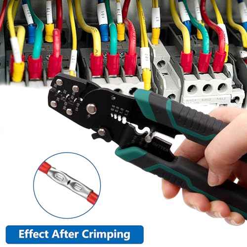 smseace Green Wire Crimping tool Wire crimper,stripper and cutterfor insulated/Bare/Heat Shrink connectors(22-10 AWG) Multifunctional stripping crimping pliers Wire stripper and crimping tool