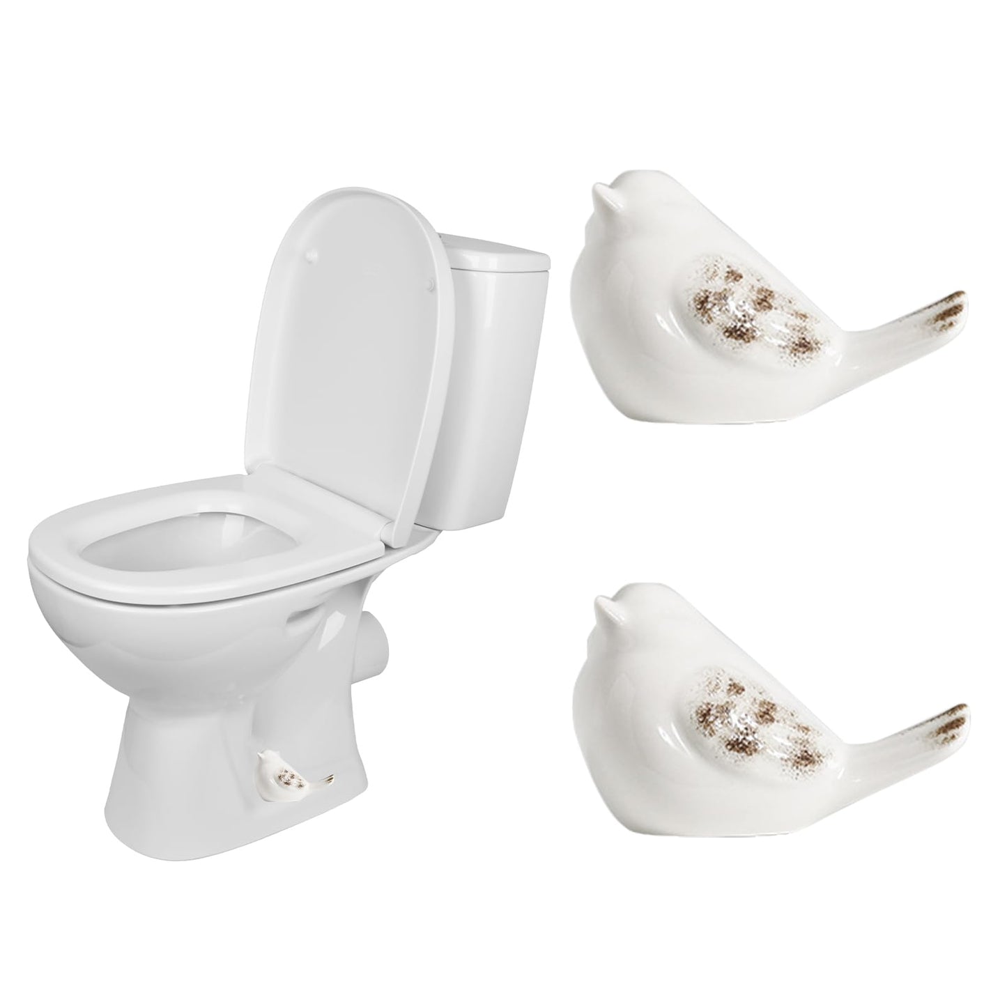 2 Pcs Ceramic Bird Toilet Floor Bolt Caps, Cute Animal Toilet Bolt Covers Decorative for Bottom, Decorative Bathroom Easy Installation（Bird-White01