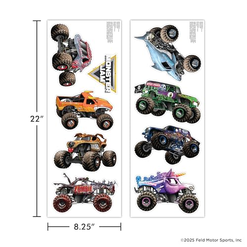 WALL PALZ Monster Jam Trucks Wall Decals Pack - Grave Digger & More, Repositionable Vinyl Room Decor