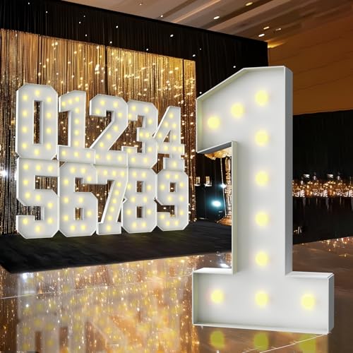3FT Marquee Light Up Letter - 36 Inch Tall Marquee Numbers with Warm LED Lights, Model Number 1
