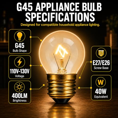 Visther 2 Pack G45 40W 120V Oven Light Bulbs - 415 Lumens, Incandescent Appliance Bulbs