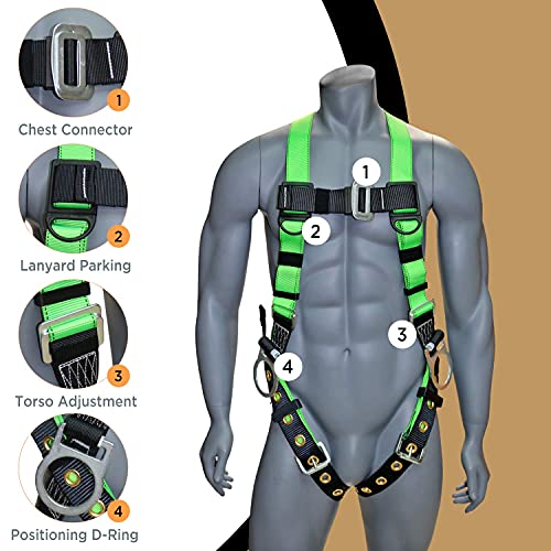 AFP Universal Full-Body Fall Protection Safety Harness w/ 3 D-Rings and Tongue Buckle Legs