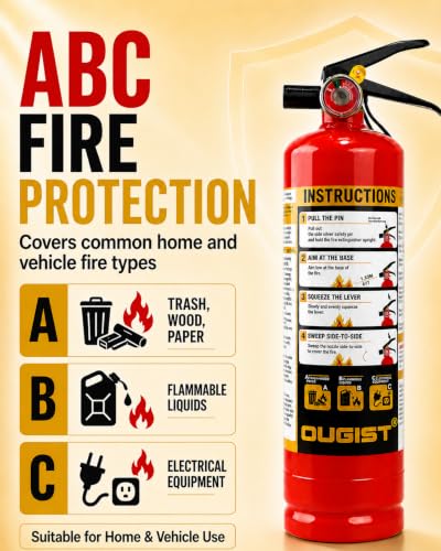 Ougist 2.5 lb ABC Dry Chemical Fire Extinguisher - Model 1, Home & Car Safety