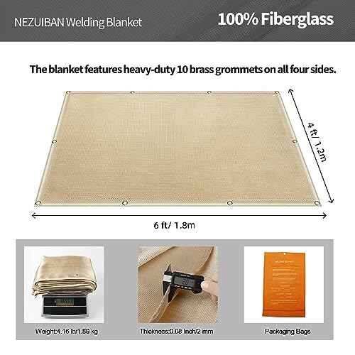 Welding Blanket,4x6 ft Fiberglass Blanket,Portable Fiberglass Fire Retardant Blanket,Welding Mat,Welding Fireproof Thermal Resistant Insulation¡¦