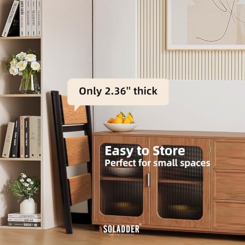 Soladder 3-Step Folding Ladder with Black & Woodgrain Finish, Lightweight & Stable