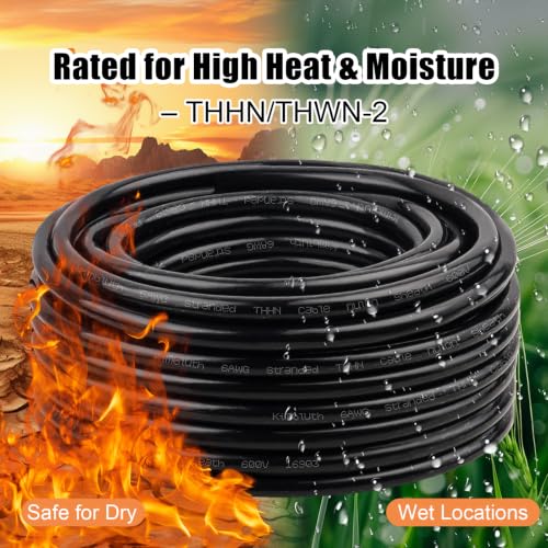 Kimbluth 6 Gauge 50 FT Stranded Copper THHN Electrical Wire Black