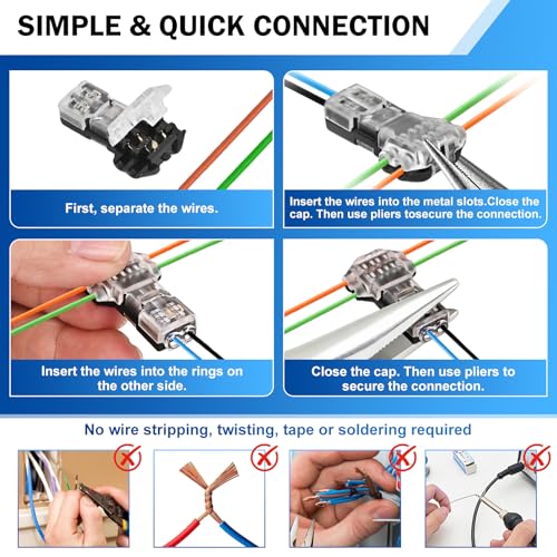 TOKCKYBL 20 Pack 3-Way Wire Tap Connectors - Solderless, 22-20 AWG, No Stripping