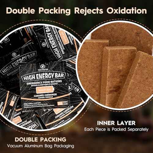 PEAK4RATION High Energy Bar | Emergency Ration Biscuits - Caramel Cinnamon 250g 1145kcal | Long Shelf-Life Compressed Biscuits for up to 1 Day Food Supply - Compact Survival Food Bar MRE for Outdoor Camping, Crisis, Earthquake, Wildfire, Home Preparedness