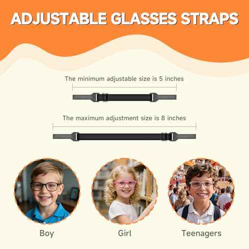 Kids Glasses Straps - 8 Pieces Adjustable Eyeglass Fixing Glass Straps for Mens, Womens Eyeglasses, Kids, Sunglasses (5-8 inch Small)