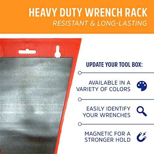 Protoco 3061 Standard Wrench Rack, 15 Piece Magnetic, Tool Organizer for Tool Box, Tool Cart or Wall Mounted, Orange