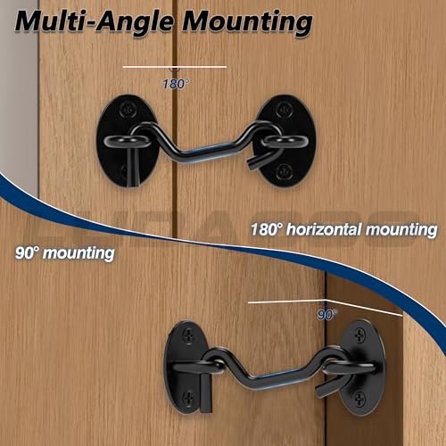 LUDACOO 3-inch Black Hook and Eye Gate Latch for Doors, Windows, Fences, and Sheds – Heavy Duty Barn Door Lock, 1 Pack