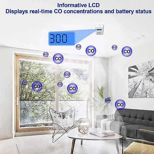 Carbon Monoxide Detector Alarm with Digital LCD Display, CO Detector Alarm with Replaceable Battery,Test-Reset Button, Low Battery Indicator, Portable,complies with UL2034(Batteries NOT Included)
