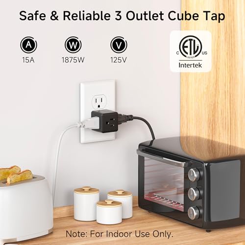 [ETL Listed] Cable Matters 3-Pack Black Wall Outlet Adapter, 3-Outlet, 90° Design