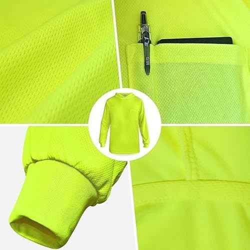L&M¢ç Hi Vis T Shirt Safety Lime Orange Long Sleeve HIGH Visibility with Hood