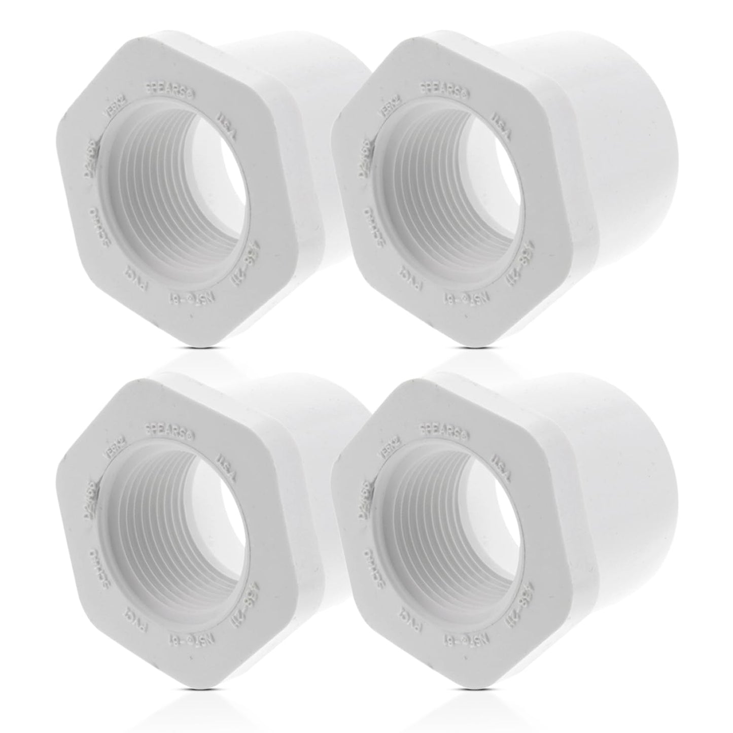 PVC Sch 40 Reducing Bushing Flush Style SPIG x FIPT Solvent Weld x Threaded, White, 1" x 3/4", Plumbing Pipe Connector Pressure Fitting