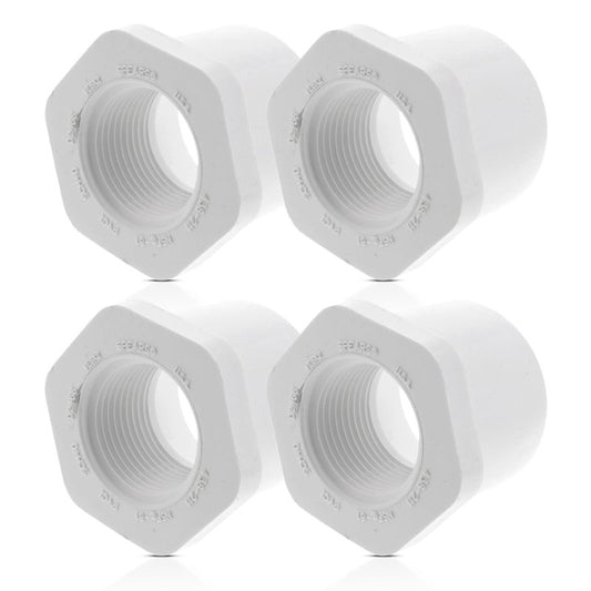 PVC Sch 40 Reducing Bushing Flush Style SPIG x FIPT Solvent Weld x Threaded, White, 1" x 3/4", Plumbing Pipe Connector Pressure Fitting