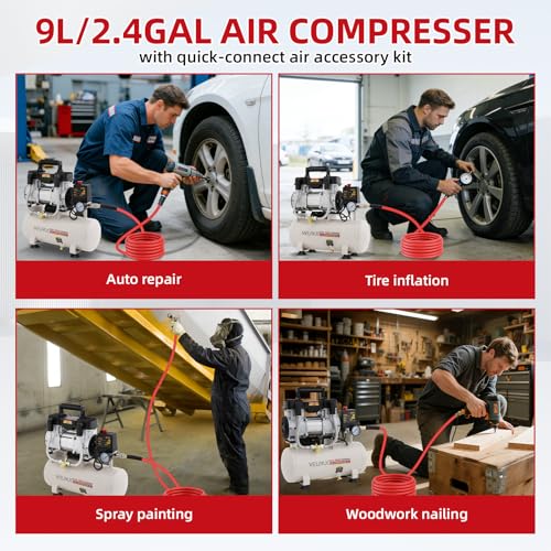 VELPAX 2.4 Gallon Ultra Quiet Oil-Free Air Compressor 60dB 1.5HP 110V