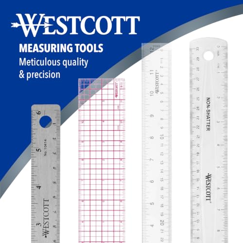 Westcott Clear Acrylic Ruler Set 3 Pack, 12-Inch Measuring Tools for Crafting & Office