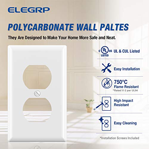 ELEGRP 10 Pack Duplex Wall Outlet Covers, Unbreakable Polycarbonate, Glossy White, 1-Gang Standard Size