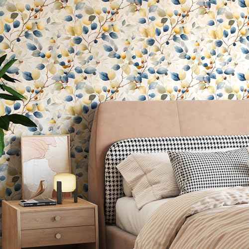 Leaf Wallpaper Peel and Stick Wallpaper Boho 17.3"x78.8" Plant Botanical Watercolor Self Adhesive Removable Wall Paper for Bedroom Leaf Contact Paper for Cabinets Vinyl