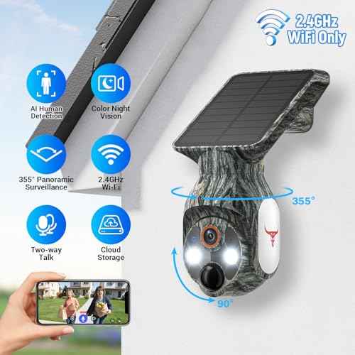 Solar-Powered 1080p WiFi Battery Camera, Security Cameras Wireless Outdoor for Home Surveillance, AI Human Detection, Color Night Vision, Cloud Storage (WiFi (Camo))