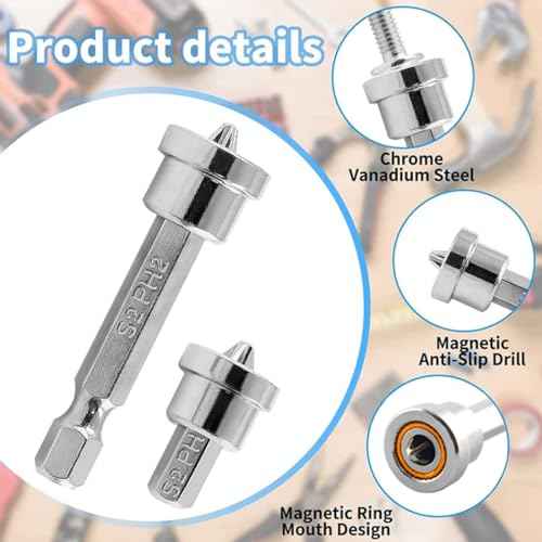 5pcs Set TEURSA ¢ç Premium Magnetic Drywall Screw Setter - PH2 Bits for Plasterboard - Hex Shank Positioning Bit - Easy Drywall Installation - Drill Accessory (5pcs 2'')