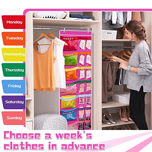 Kids Weekly Clothes Organizer with 21 Large & Small Pockets, Over-the-Door Storage