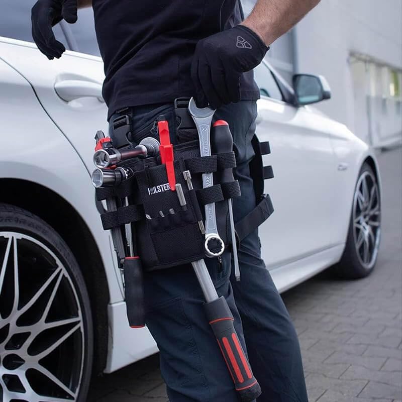 Holster Z 2.0 Tool Pouch, Multi-Tool Electrician Tools Pouch with Leg Tool Belt, Tactical Work Bag for Electrician, Repairman, HVAC Techs, Black with Belt Clip (2Bags and 1 Belt)