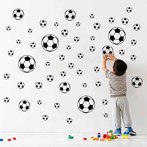 52 Pcs Soccer Stickers, Easy to Peel and Stick Soccer Balls Wall Stickers, Wall Art DIY Football Decor Decals for Kids Room, Boys Teen Girl Bedroom Playroom Living Room Window Door Decoration