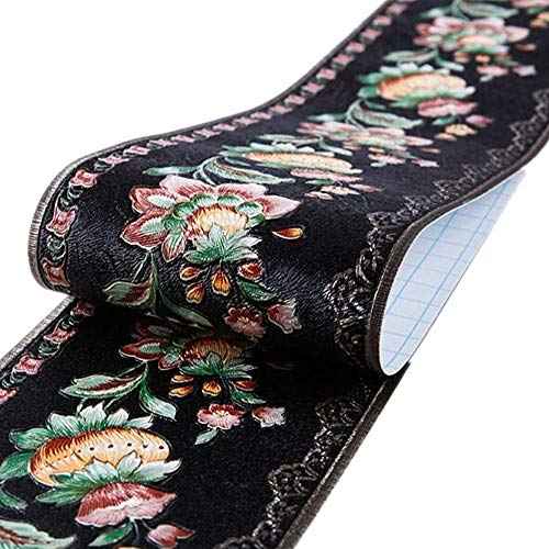 MULLSAN 5Meters Black Floral Wallpaper Border Self Adhesive Wall Covering Kitchen Bathroom Bedroom Tiles Decor Sticker