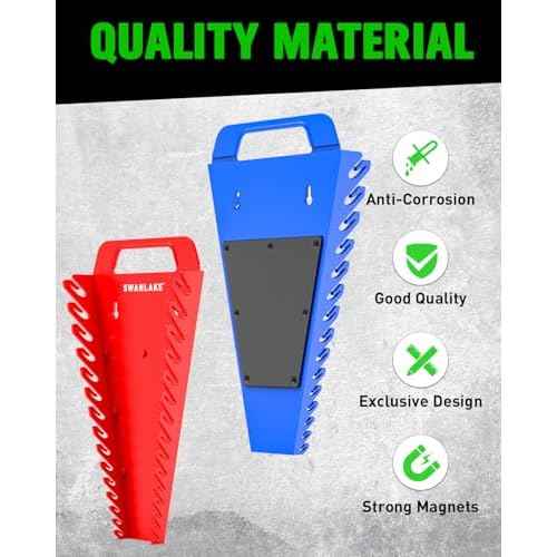 SWANLAKE Magnetic Wrench Organizer Toolbox Holder, 2-Pack SAE (1/4'' to 1-1/16''), Metric (6mm to 27mm) Ratchet Wrench Organizers, Total Hold 30 Slots Wrench Holders for Tool Box