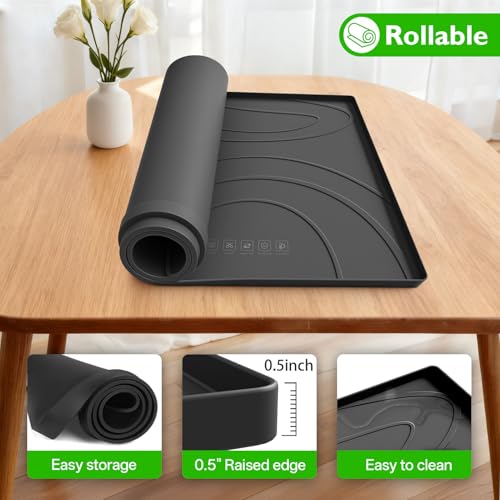 KVRG Mini Fridge Silicone Mat 19.7x19.7in Black – Drip Tray Under Fridge, Floor Protection