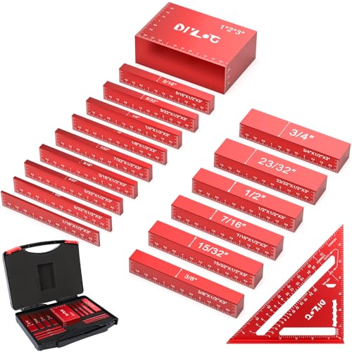 Diylog Setup Blocks Height Gauge Set 16 PCS for Woodworking – Aluminum Block Set with Case, 3" Blocks, 1/16" to 1"