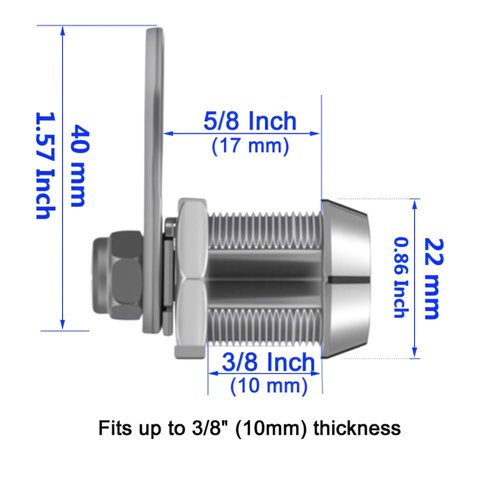 Toolbox Lock Tubular Cam Replacement Lock Hook Cam Keyed Alike (5/8 Inch, Chrome Finish, 2 Pack)