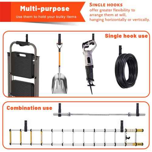4 Pack Garage Storage Hooks, Ladder Hangers, Steel Wall Mount Hooks, Utility Hooks for Hanging Heavy Duty Shed Tools, Ropes, Garden Hoses, Shovel, Bulk Items, etc.£¨88lbs, 4Inch£©