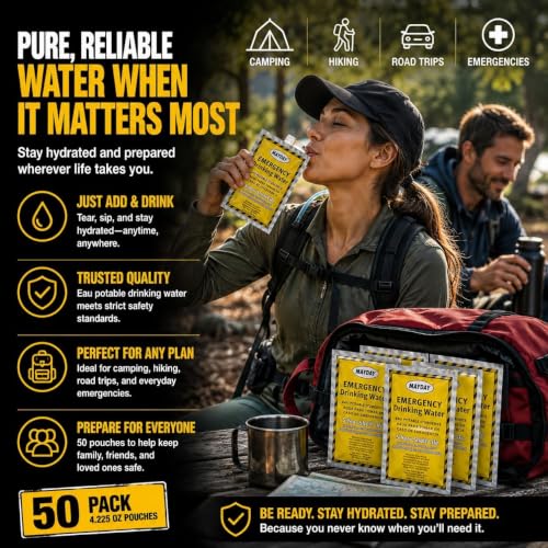 Mayday Emergency Drinking Water Pack 4.2 Fl Oz x 100 Pouches, 5-Year Shelf Life
