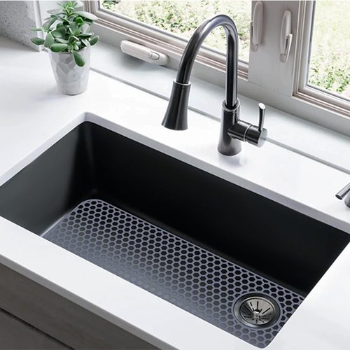 Bestjing Silicone Sink Protectors for Kitchen Sink - 28.4"x 14.3" Kitchen Protector Accessory, Non-Slip Heat Resistant Mat for Bottom of Farmhouse Porcelain Stainless Steel (Top Right Drain Hole)