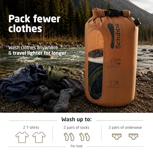 Scrubba Portable Travel Wash Bag with Internal Washboard - Lightweight & Compact Camping Laundry Solution