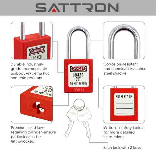 Lockout Tagout Locks, 10 Red Safety Padlocks OSHA Compliant, Keyed Differently Loto Locks (2 Keys Per Lock) for Lock Out Tag Out Stations
