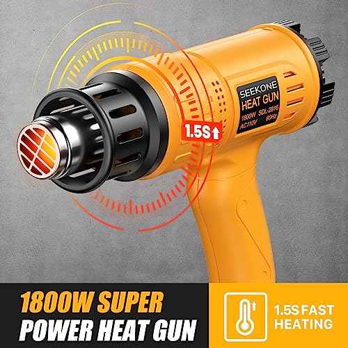 SEEKONE Heat Gun 1800W Hot Air Gun Variable Temperature Control for 2-Temp Settings 122¢µ~1202¢µ£¨50¡É- 650¡ɣ© with 4 Nozzels for Crafts, Vinyl Wrap, Shrink Tubing