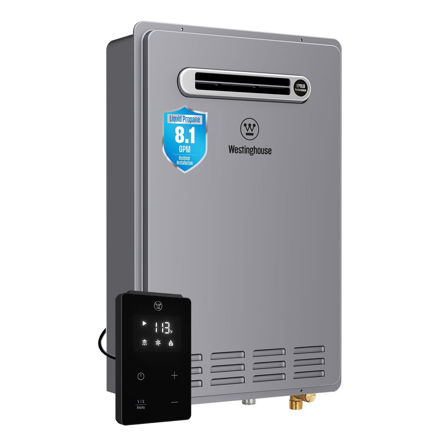 Westinghouse Smart Propane Tankless Water Heater Outdoor, 8.1 GPM 180,000 BTU Whole House Instant Hot Water Heater, ±1°F Temp Stability, Non-Condensing on Demand High Efficiency for 3-5 Fixtures, LPG