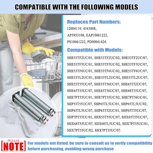 Dishwasher Door Spring & Cable Kit for 12004119 - Hinge Replacement